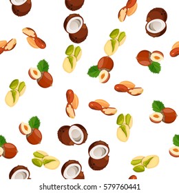 Very high quality original trendy vector seamless pattern with pistachio, coconut and hazelnut