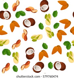 Very high quality original trendy vector seamless pattern with almonds, pistachio and coconut