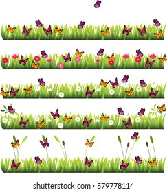 Very high quality original trendy set of grass with flowers and butterflies