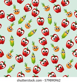 Very high quality original trendy seamless pattern with corn cob and red pepper, onion