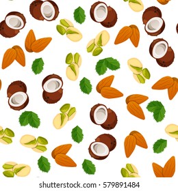 Very high quality original trendy vector seamless pattern with almonds, pistachio and coconut