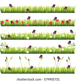Very high quality original trendy set of grass with flowers and butterflies