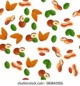 Very high quality original trendy vector seamless pattern with almonds , brazil nut and hazelnut