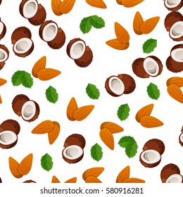 Very high quality original trendy vector seamless pattern with almonds and coconut
