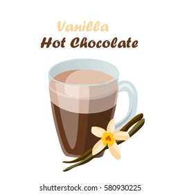 Very high quality original trendy vector illustration of hot vanilla chocolate cup