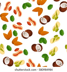 Very high quality original trendy vector seamless pattern with almonds, pistachio and coconut