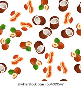 Very high quality original trendy vector seamless pattern with hazelnut and coconut