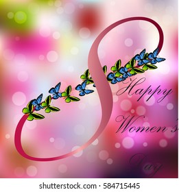 Very high quality original trendy vector illustration of 8 March International Women Day Greeting Card With Butterfly on colorful background