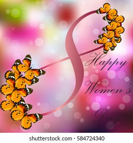 Very high quality original trendy vector illustration of 8 March International Women Day Greeting Card With Butterfly on colorful background