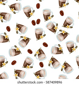 Very high quality original trendy vector seamless pattern with vanilla hot chocolate cup
