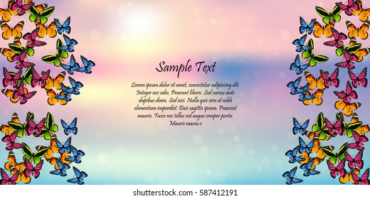 Very high quality original trendy vector illustration of a spring background with butterflies. Frame for decoration,