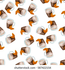 Very high quality original trendy vector seamless pattern with almonds hot chocolate cup