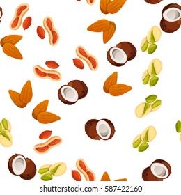 Very high quality original trendy vector seamless pattern with almonds, pistachio and coconut