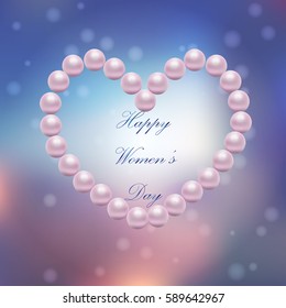 Very high quality original trendy vector illustration of 8 March International Women Day Greeting Card With pearl heart on colorful background