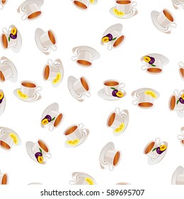 Very high quality original trendy vector seamless pattern tea cup with plum and lemon