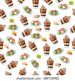 Very high quality original trendy seamless pattern with strawberry, cherry and mint ice cream in a glass