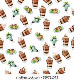 Very high quality original trendy seamless pattern with strawberry, cherry and mint ice cream in a glass