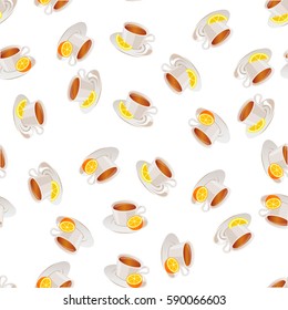 Very high quality original trendy vector seamless pattern tea cup with orange and lemon