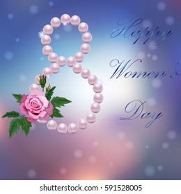 Very high quality original trendy vector illustration of 8 March International Women Day Greeting Card With pearl and rose on colorful background