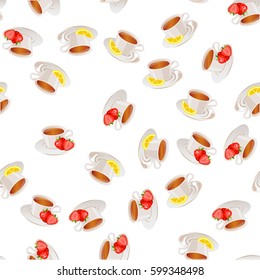 Very high quality original trendy vector seamless pattern tea cup with strawberry and lemon