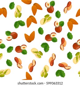 Very high quality original trendy vector seamless pattern with almonds, pistachio and coconut