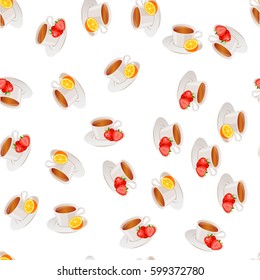 Very high quality original trendy vector seamless pattern tea cup with strawberry and orange
