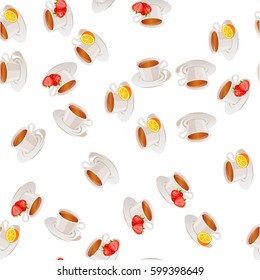 Very high quality original trendy vector seamless pattern tea cup with strawberry and orange