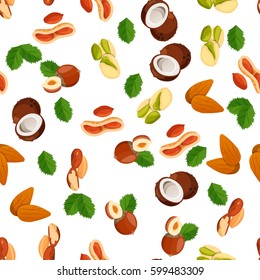 Very high quality original trendy vector seamless pattern with almonds, pistachio and coconut