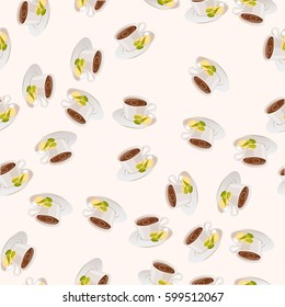 Very high quality original trendy vector seamless pattern with pistachio hot chocolate cup