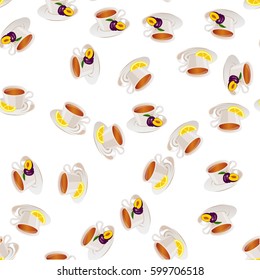 Very high quality original trendy vector seamless pattern tea cup with plum and lemon
