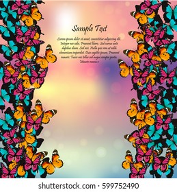 Very high quality original trendy vector illustration of a spring background with butterflies. Frame for decoration,