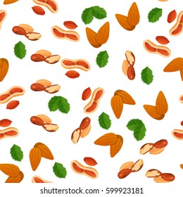Very high quality original trendy vector seamless pattern with almonds, brazil nut and peanut
