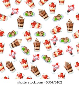 Very high quality original trendy seamless pattern with strawberry, cherry and mint ice cream in a glass