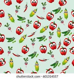 Very high quality original trendy vector seamless pattern with green peas pods and other vegetables