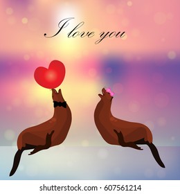 Very high quality original trendy vector illustration of Sea Lion or seal balancing a heart on its nose
