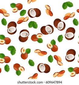 Very high quality original trendy vector seamless pattern with hazelnut and coconut