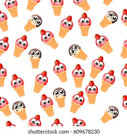 Very high quality original trendy vector seamless pattern with strawberry and chocolate ice cream