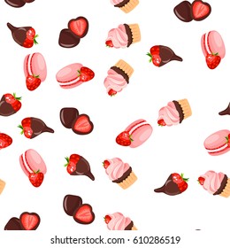 Very high quality original trendy vector seamless pattern with a strawberry in chocolate and milkshake
