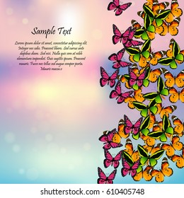 Very high quality original trendy vector illustration of a spring background with butterflies. Frame for decoration,