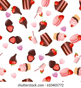 Very high quality original trendy vector seamless pattern with a strawberry in chocolate and milkshake
