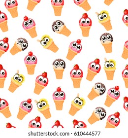 Very high quality original trendy vector seamless pattern with strawberry, chocolate, lemon and cherry ice cream