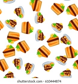 Very high quality original trendy vector seamless pattern with orange cake or pie
