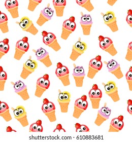 Very high quality original trendy vector seamless pattern with strawberry, lemon and blueberries ice cream