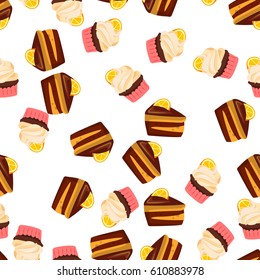 Very high quality original trendy vector seamless pattern with orange cake or pie