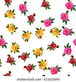 Very high quality original trendy realistic vector seamless pattern with rose bush or bouquet of roses