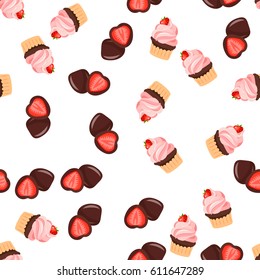 Very high quality original trendy vector seamless pattern with a strawberry chocolate pancake
