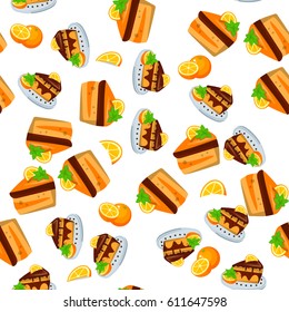 Very high quality original trendy vector seamless pattern with orange cake or pie