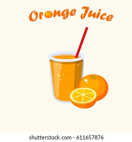 Very high quality original trendy vector illustration of orange juice with whole and cut sweet orange