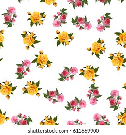 Very high quality original trendy realistic vector seamless pattern with rose bush or bouquet of roses