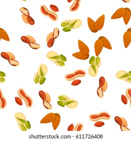 Very high quality original trendy vector seamless pattern with almonds, peanut and brazil nut